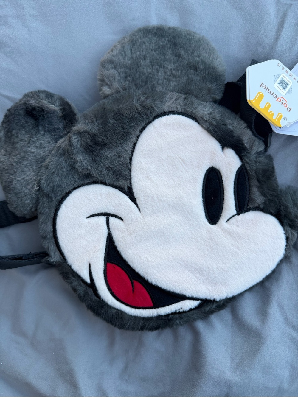 Kids Plush Character Crossbody Bag in Gray with Red Accent